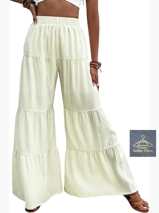 Pants - High Waist Wide Leg Palazzo Pants with Pockets Flowy Casual Lounge